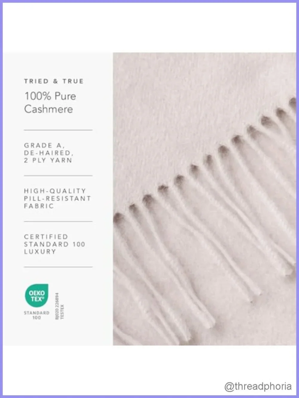 100% Pure Cashmere Winter Scarf with Fringe Details